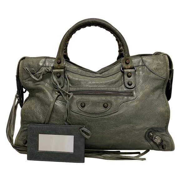 Auth BALENCIAGA The City 115748 Blue Green Leather - Handbag - Picture 1 of 16